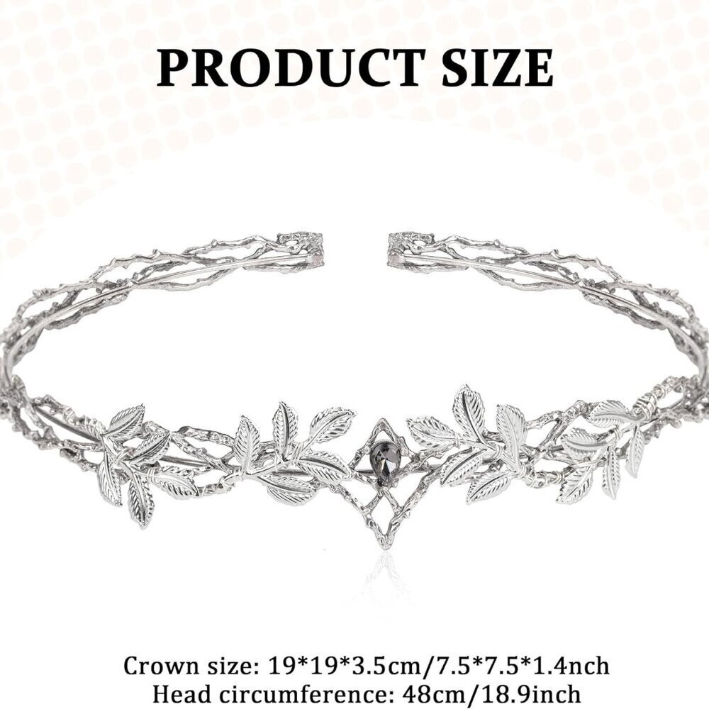 Vintage Fairy Leaf Crown Medieval Viking Crystal Headwear for Women Men - Picture 8 of 9